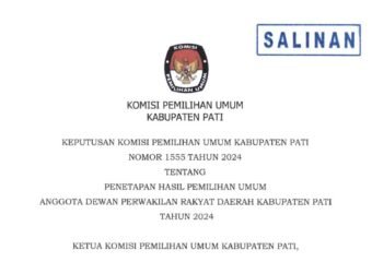 Salinan Keputusan KPU Nomor 1555 Tahun 2024 tentang Penetapan Hasil Pemilu Anggota DPRD Kabupaten Pati