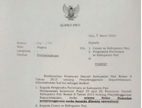 Surat Pemberitahuan larangan buka tempat hiburan selama bulan Ramadhan